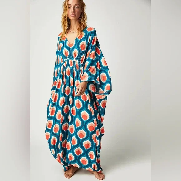 Free People Blue and Orange Maxi Dress - Picture 3 of 9